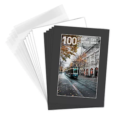 5x7 Black Picture Mats White Core Bevel Cut For 4x6 (Choose Mat Backing Bags) • $19.96