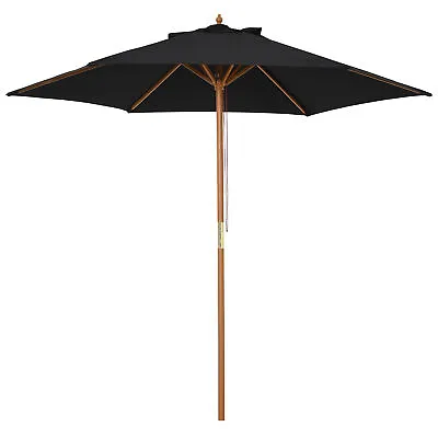 Outsunny 2.5m Wood Garden Parasol Sun Shade Patio Outdoor Wooden Umbrella Canopy • £37.99