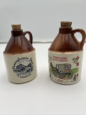 2 Pennsylvania Dutch Country Ceramic Jug Cork Crock Decor Moonshine 5.5  Tall • $12.50