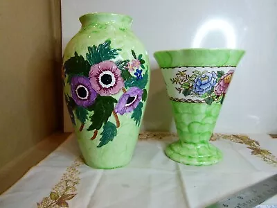 2 X Maling Pottery 1 Green Anemone Pattern And 1 Peony Rose 1930's Vases • £54