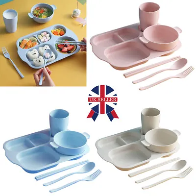 6x Kids Children Plastic Plate Mug Cups Bowls Cutlery Plates Cups Set Tableware • £3.88