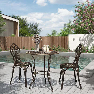 3 PC Bronze Bistro Outdoor Patio Set Rose Design Weather Resistant • $144.95