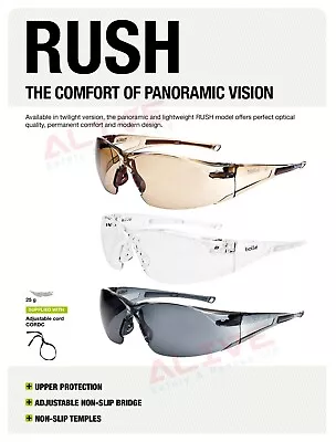£7.19 • Buy Bolle RUSH Safety Glasses Spectacles Anti-Fog Anti-Scratch UV Protection Lens