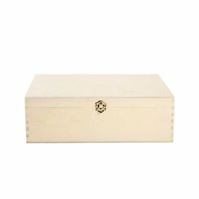 Natural Finish Wooden Storage Box DIY Crate With Hinged Lid And Locking Clasp • £9.59