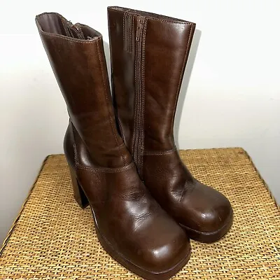 Vintage SM By Steve Madden Women’s Leather Chucky Heel Y2K Boots Brown Size 8M • $199.88