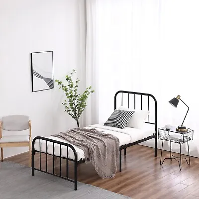 3ft Single Metal Bed Frame With High Headboard Strong Iron Platform Bed Black • £124.99