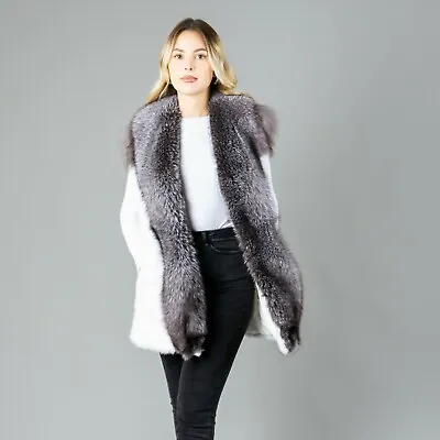 White Real Mink And Fox Fur Vest Women Winter Warm Mid - Length Elegant Wool • $1000