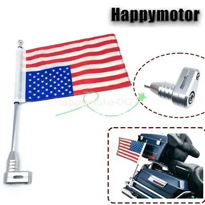Motorcycle American USA Flag Pole Rear Luggage Rack Mount Chrome Fit For Honda • $14.99