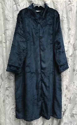 Navy Textured Chenille Soft Zip-front Nightgown Robe W/pockets~m~8-10~new • £21.20