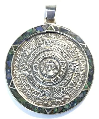 Sterling Silver 925 Mayan Aztec Calendar Pendant Mexico HM09 • $105.95