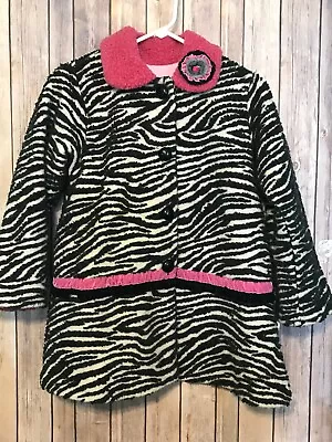 Corky & Company Girls Zebra Hot Pink Fleece Winter Coat Lined 10 Ruffles  • $50