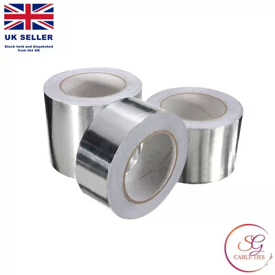 Aluminium Foil Tape Rolls 48mm 75mm 100mm Heat Insulation Self Adhesive Duct • £10.79