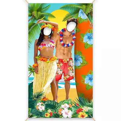 £9.95 • Buy HAWAIIAN PARTY DECORATIONS BEACH PHOTO BACKDROP TIKI BAR 90x180CM TROPICAL LUAU 