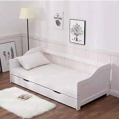 Naples Single White 3ft Wooden Day Bed With Pull Out Trundle Guest Bed Pine • £127.99