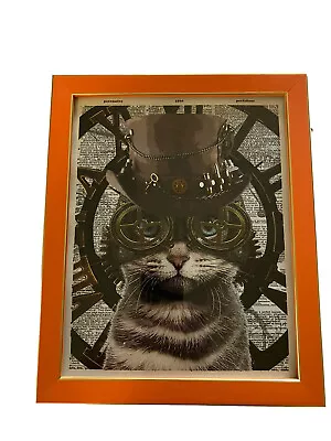 Steampunk Cat Print In 9' X 11  Orange And Gold Frame • $6