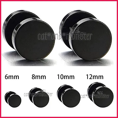 16g 6-12mm Black Fake Earplug Round Stretcher Plug Retainer Tunnel Ear Piercing • $6.42