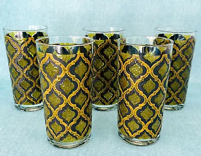 Culver Vintage Highball Tumbler Glasses Set Of 5 Green MCM Barware 12oz • $23.99