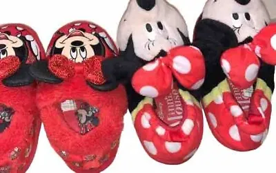 2 Pairs Of Disney Minnie Mouse Little Girls Plush Slip-on Slippers Size 7-8 • $23.99