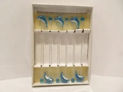Lot Of 6 Art Glass Stirrers Swizzle Sticks Dolphin Drink Stirrers Vintage NOS • $29.99