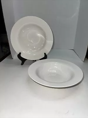 Pier 1 New Essentials Classic White Rimmed Pasta Soup Cereal Bowl 8 5/8  Set / 2 • $14.99