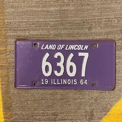 1964 Illinois License Plate 6367 Low Number Four Digit Auto Garage Decor Purple • $64.50