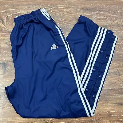 Vintage Adidas Snap Button Tear Away Track Pants Mens Large Blue Wide Leg Baggy • $26.99