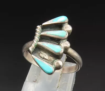 ZUNI NAVAJO 925 Silver - Vintage Turquoise Bird Wing Ring Sz 7 - RG24750 • $59.95