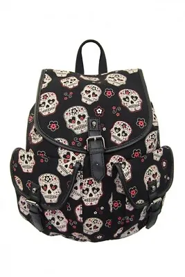 £32.99 • Buy Banned Black Sugar Skull Calaveras Backpack Bag Black Tattoo Goth New