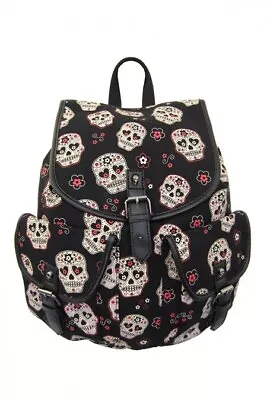 £32.99 • Buy Banned Black Sugar Skull Calaveras Backpack Bag Black Tattoo Goth New