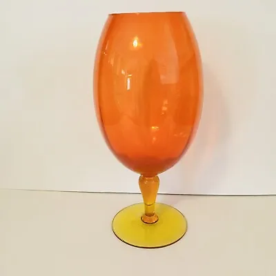 Vtg MCM Tangerine Orange Optic Glass Ewer Vase Yellow Base Snifter Please Read • $29.99