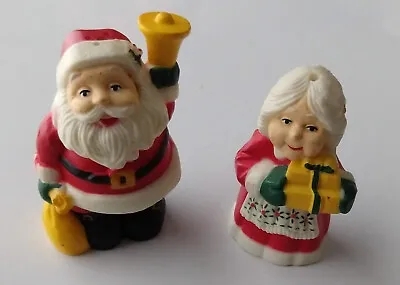 Cute Vintage Christmas Mr Mrs Santa Claus Salt Pepper Shakers With Gifts Bell • $20
