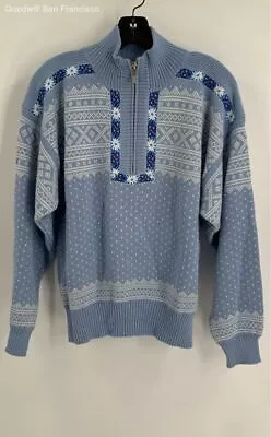 Meister Womens Blue White Fair Isle Wool Blend Long Sleeve Pullover Sweater M • $17.99