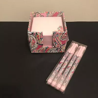 Vera Bradley Gel Pen Set Of 4 & Note Cube Wildflower Paisley Fuchsia Pink NIB  • $29.97