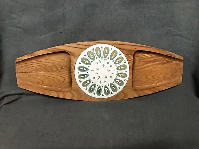 Vintage Mid Century Mod Fred Press Turquoise And Gold Wood Cheese Tray Teak • $25