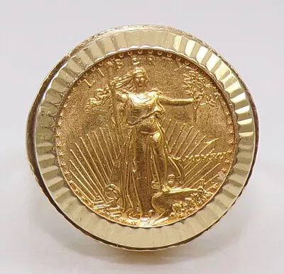 1991 Type 1 American Eagle Gold Coin 1/10 Ounce Filigree Gold Ring Size 10 • $1544.04