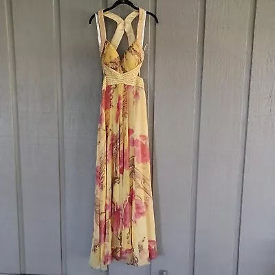 La Femme Floral Dress Sleeveless Beaded Sequins Cutout Gown Size 2 • $49