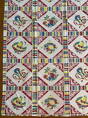 Tablecloth Mexican Motif Vintage 36” X 53” Vintage Cute Cotton Excellent! • $18.99