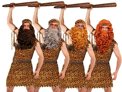 Caveman Fancy Dress Costume Wig Beard Club Prehistoric Cave Man Tarzan Outfit • £23.99