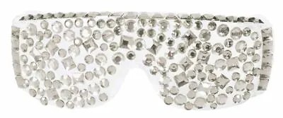 Silver Diamond Studded Lady Gaga Style Party Glasses Pop Star Fancy Dress • £10.49