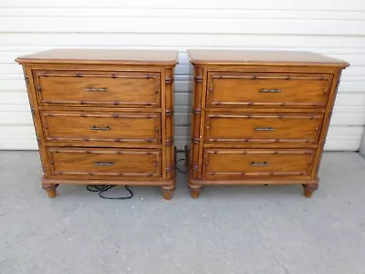 Pair Faux Bamboo Bachelor Chest 3 Drawers Nightstands 2 Dressers West Indies • $599