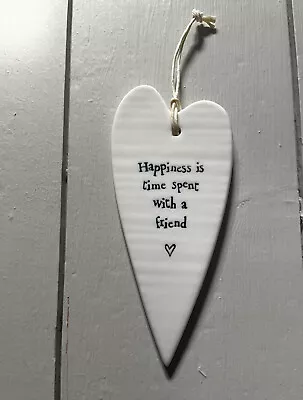 East Of India Heart Shape White Porcelain Plaque  Happiness Friendship Love • £5