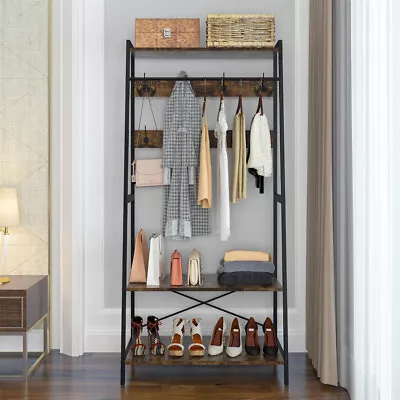 £86.97 • Buy Industrial Coat Rack Shoe Bench Hall Tree Entryway Clothes Storage Shelf W/ Hook