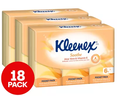 3 X Kleenex Soothe Aloe Vera & Vitamin E Pocket Facial Tissues 6pk • $19