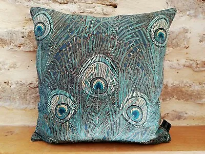 Liberty William Morris Hera Linen & Velvet Fabric Cushion Cover Teal Gold Small • £27.50