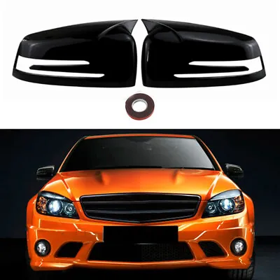 Gloss Black For Mercedes Benz W204 W176 W212 Horn Mirror Cover Caps Accessories • $23.98