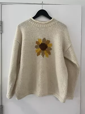 Pachamama 100% Wool Cream Handknitted Sunflower Design Size Medium (10-14)  • £100