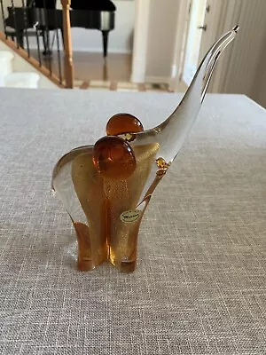 Murano Glass Vittorino Zane 24k Adventurine Elephant 7.5 In • $80