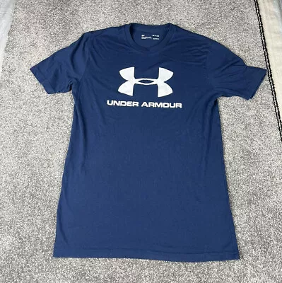 Under Armour Shirt Mens Medium Blue White Logo Athletic Top Gym Outdoor Active • $19