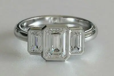 $129.99 • Buy 2ct Simulated Diamond Engagement Ring Trilogy Bezel Set White Gold Plated