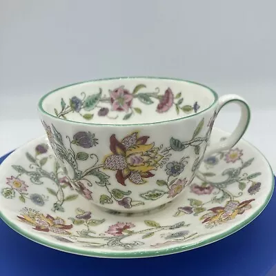 Minton Haddon Hall Tea Cup & Saucer Green Trim Bone China Chintz Floral  • $22.58